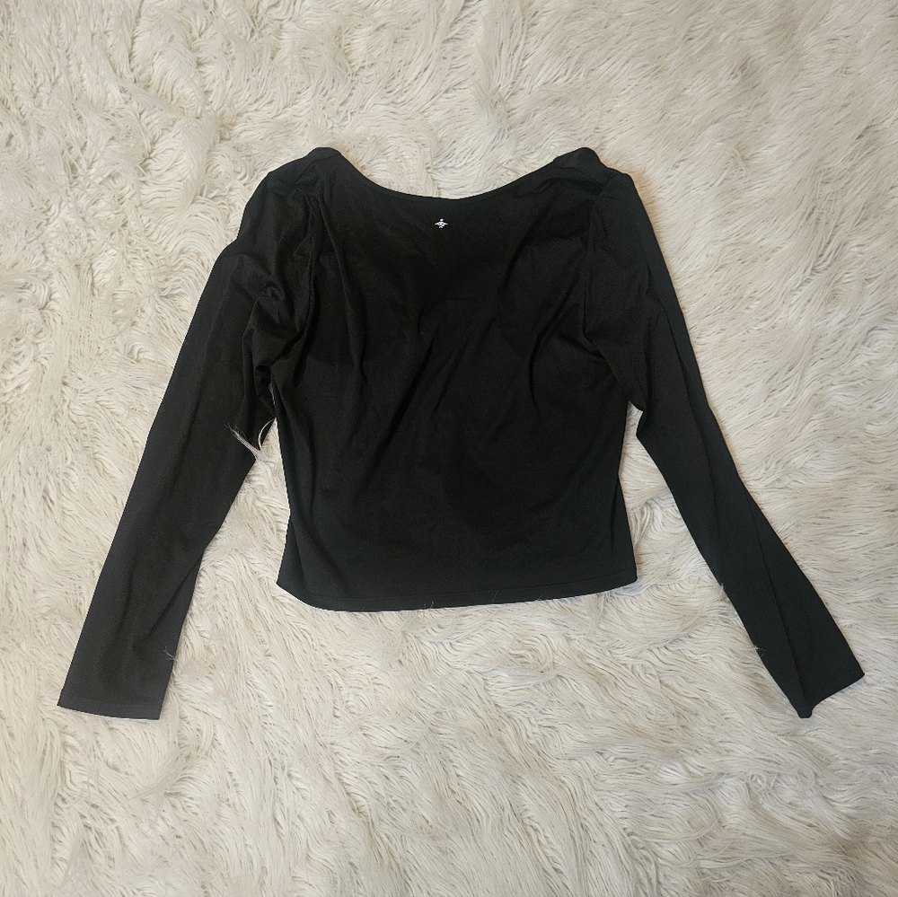 HALARA Black Long Sleeve Wrap-Front Top - Picture 3 of 4